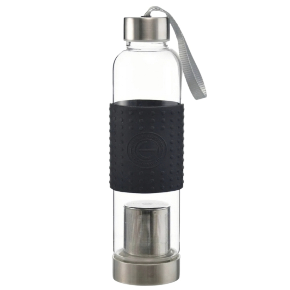 Grosche‎ Marino Traveling Tea Infuser Glass Water Bottle with Black Grip NWOT